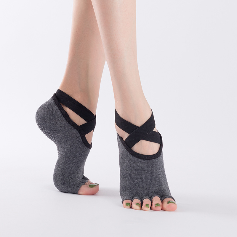 Professional Cotton Non-slip Yoga Toe Socks Female Cross Straps Yoga Socks